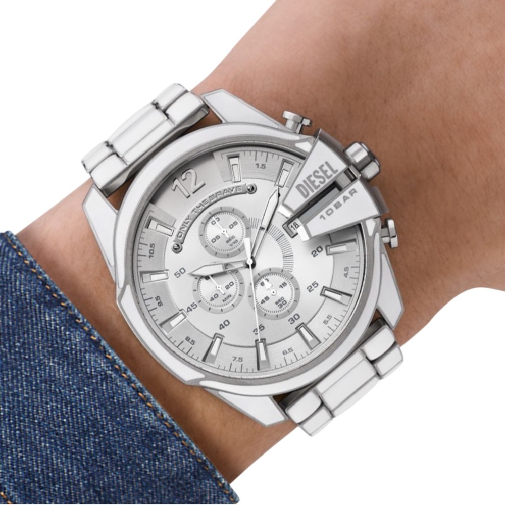 Diesel Mega Chief White & Stainless Steel Chronograph Watch DZ4660 - Picture 3 of 11